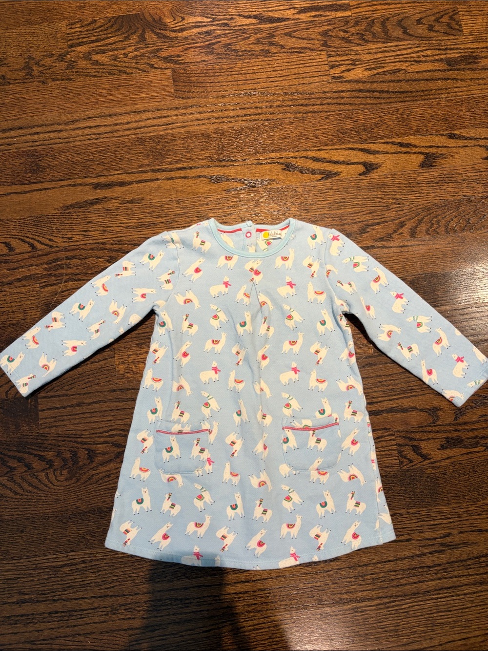 Baby Boden Light Blue Llama Print Dress
